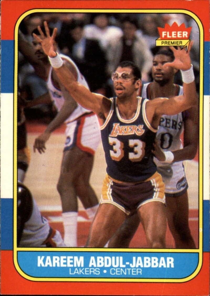 1986-87 Fleer Premier Basketball #1 Kareem Abdul-Jabbar Los Angeles Lakers Set Break 2 Official NBA Trading Card (Scans show Actual Card)
