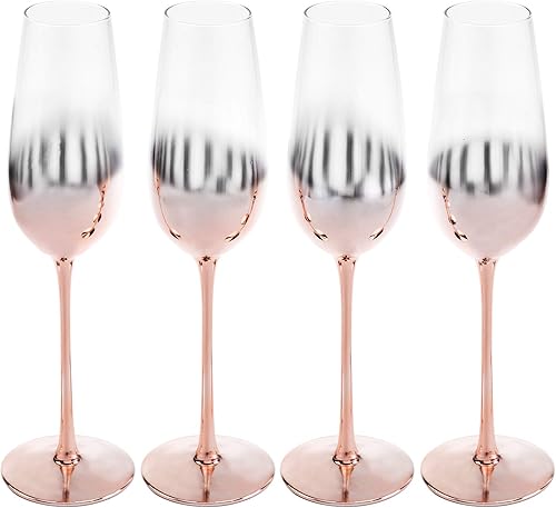 Miniatura 6 de MyGift Juego de 4 copas de flauta para champán, 9 onzas estilo degradado
