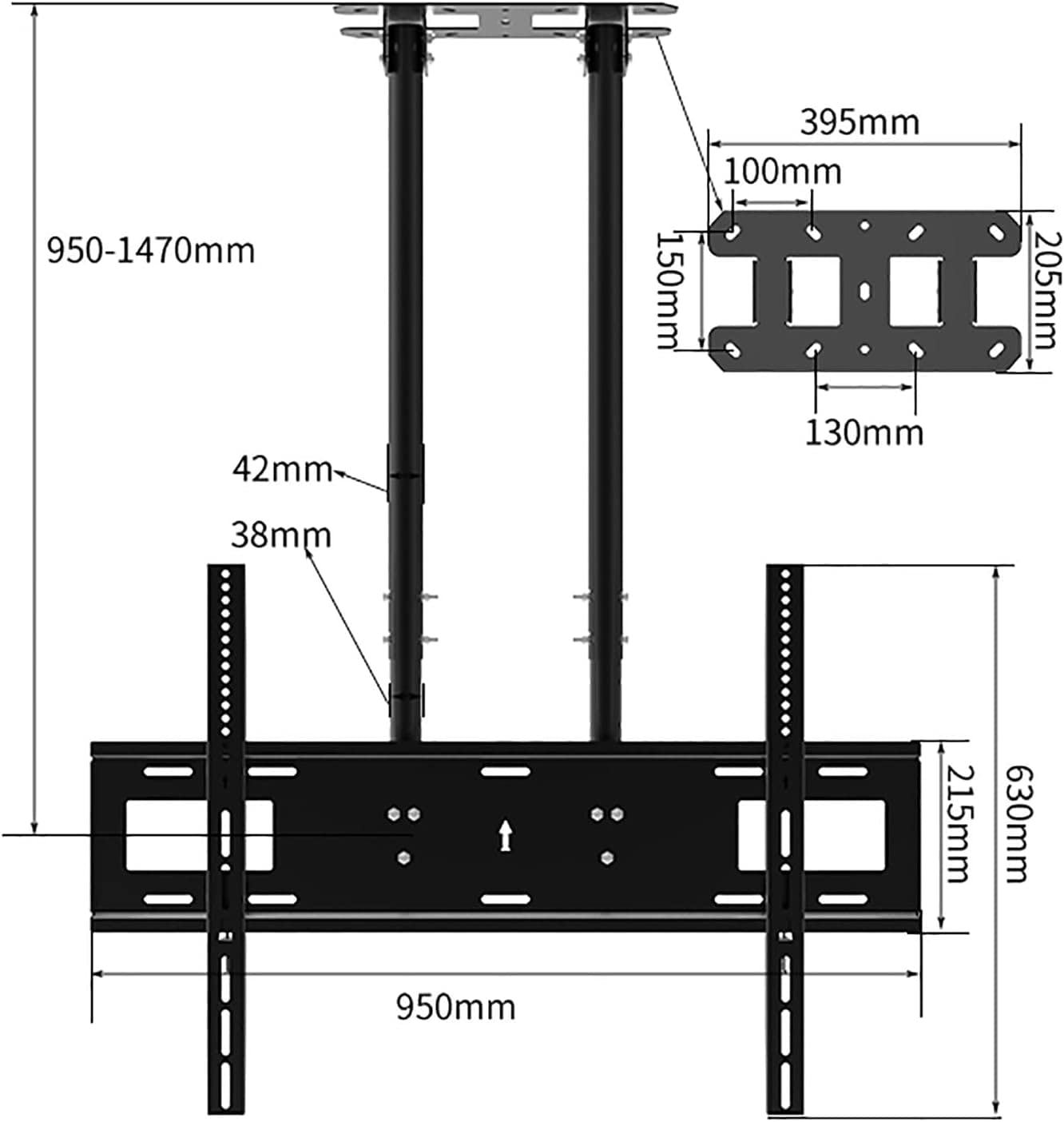Soporte telescópico para TV de techo para televisores de pantalla plana de 40 a 90 pulgadas, VESA máximo 900 x 600 mm cargado hasta 60 kg
