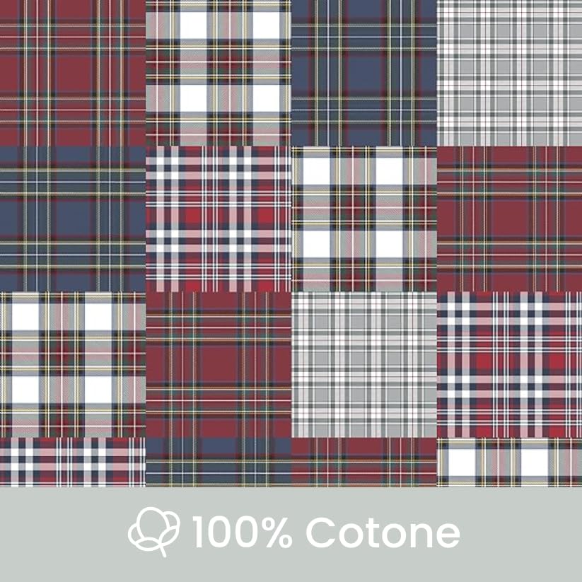 Set Lenzuola Singolo Cotone Stampato - Fantasia Tartan Natalizia - Lenzuolo Sotto + Sopra + 1 Federa - Foto 3