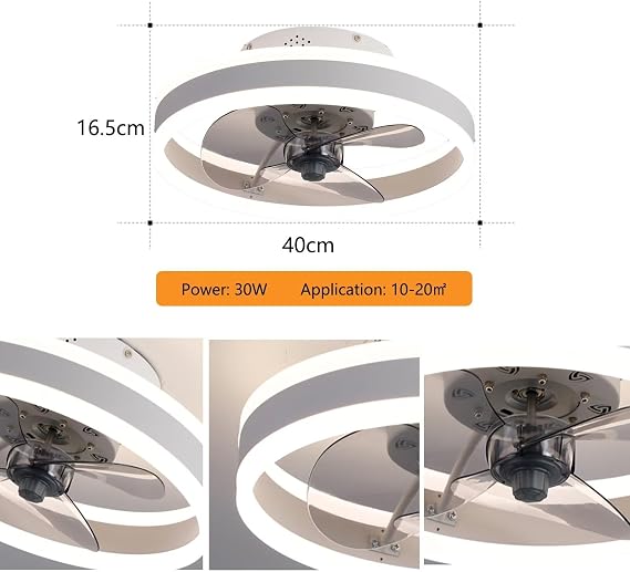 AHWEKR Led Ceiling Fans with Lights Reversible Remote, 6 Speeds Modern Bedroom Fan Ceiling Light Quiet Φ40cm Dimmable Small Ceiling Fan Light for Living Room,White