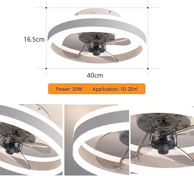 AHWEKR Led Ceiling Fans with Lights Reversible Remote, 6 Speeds Modern Bedroom Fan Ceiling Light Quiet Φ40cm Dimmable Small Ceiling Fan Light for Living Room,White