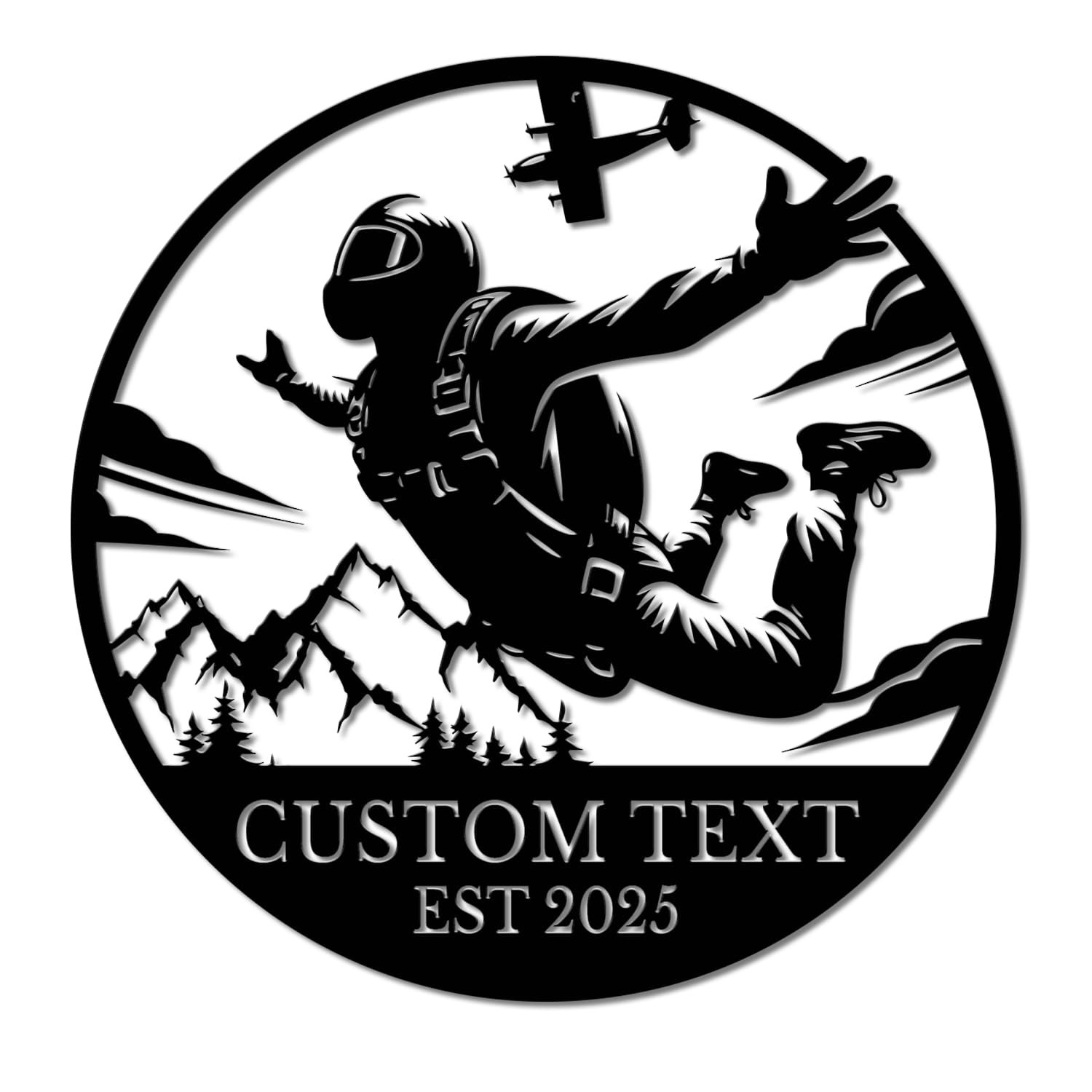 Pailideart Style-2 Custom Skydiving Metal Wall Art, Personalized Parachute Name Sign, Skydiver Room Decor, Aviation Themed Gift, Paragliding Pilot Plaque, Aviator Home Office Decoration (Style-2)