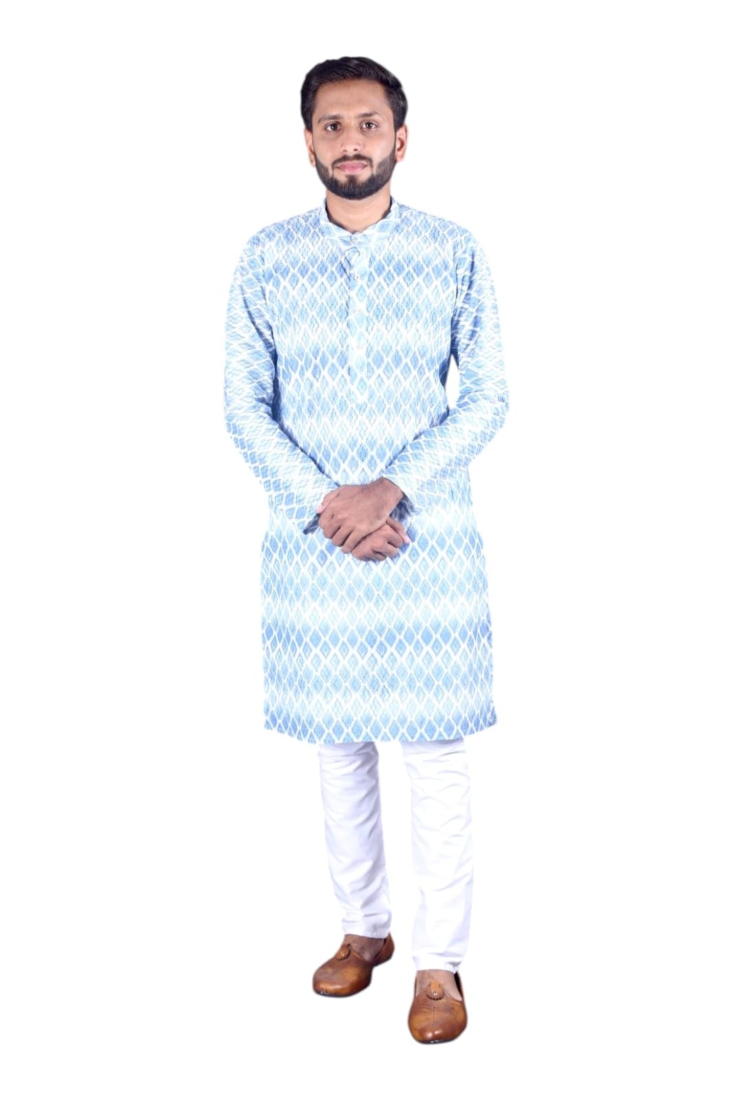 Man's Light Blue Kameez with White Pants-image-15