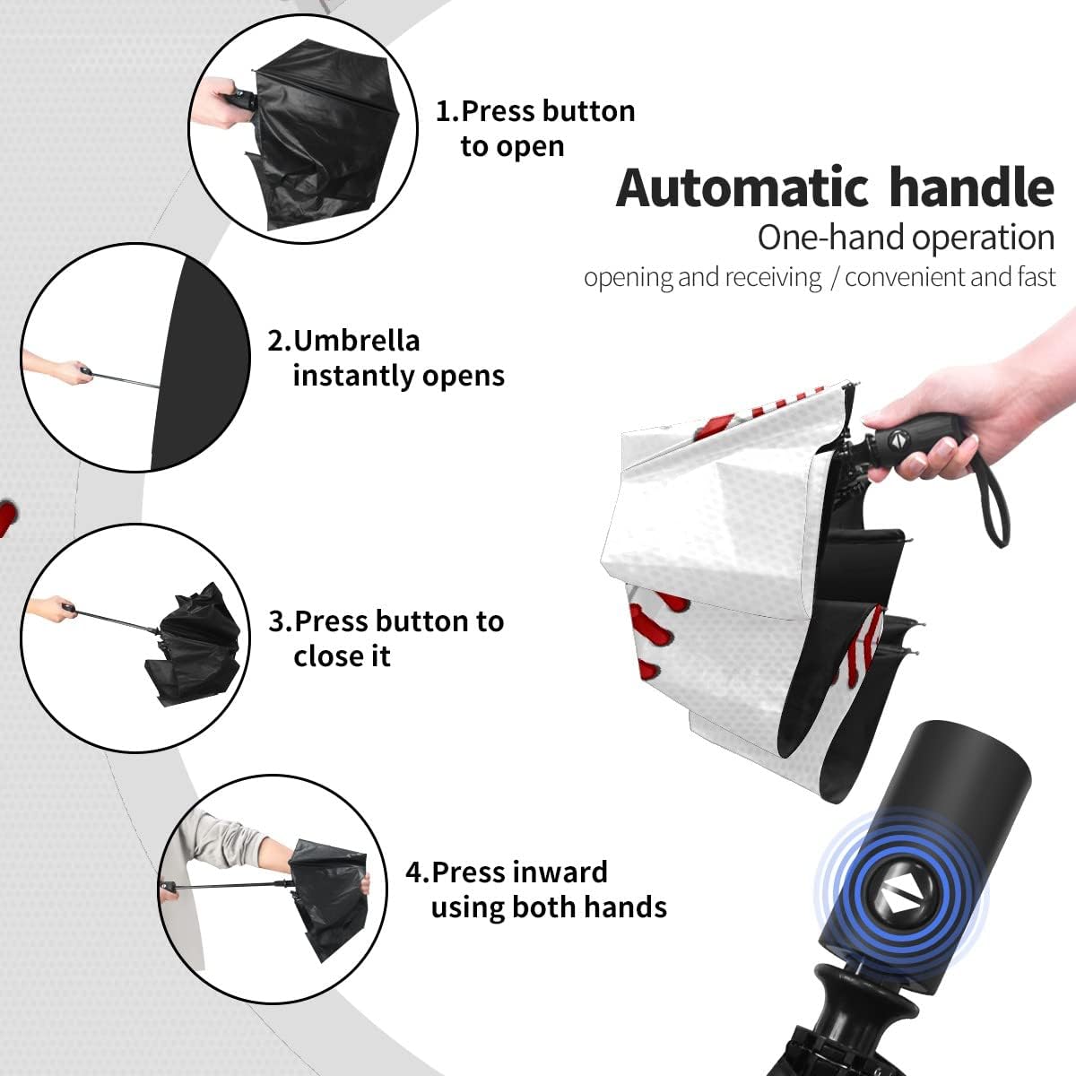 Compact Travel Umbrella Baseball Laces Surface Small Folding Sun & Rain Umbrellas Windproof Mini Auto Open & Close Portable Umbrella Parasol for Women Men