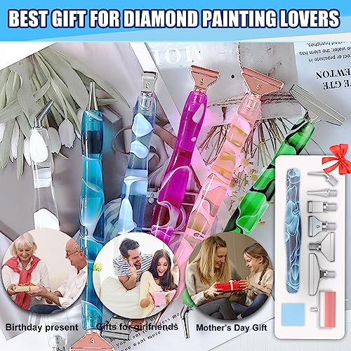14PCS Diamond Painting Pen Accessories Tools Set, Exquisite Stainless Steel Metal Pen Tips,Ergonomic Diamond Art Drill Pen and 6 Painting Glue Clay,Comfort Grip and Faster Drilling (Blue Silver) - Thumbnail 6