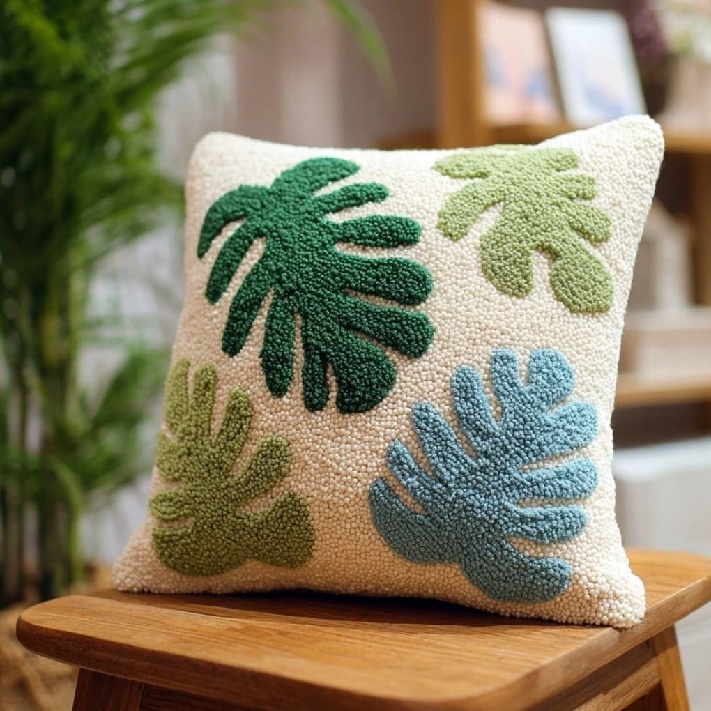 AxiangziK Latch Hook DIY Pillow Kit,Palm Leaf Pot Cushion Cover 43X43Cm