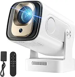 [Suporte 4K e foco automático] Mini projetor com WiFi 6 e Bluetooth 5.4, proyector de filmes 4K Smart 1080p portátil ao ar livre com aplicativos integrados, rotação de 180° e tela de 101.6 cm-330.2 cm