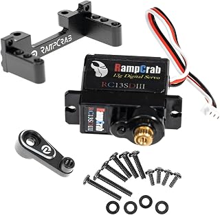 RampCrab RC Steering Servo with Mount Bracket and Servo horn for FMS FCX24, RC Car Parts, Upgrade Parts for RC Crawler 1/24 Scale FCX24 Power Wagon Butcher & Max Smasher Big Foot Monster Truck (Black)