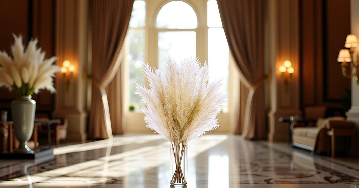 UiiziC Faux Pampas Grass 6 PCS 33.5"/85cm Dried Fluffy Bling-Bling Artificial Flowers Ascendant Grass for Vase Fillers Wedding Party Bouquets Home Hotel Centerpieces Decor （Golden）