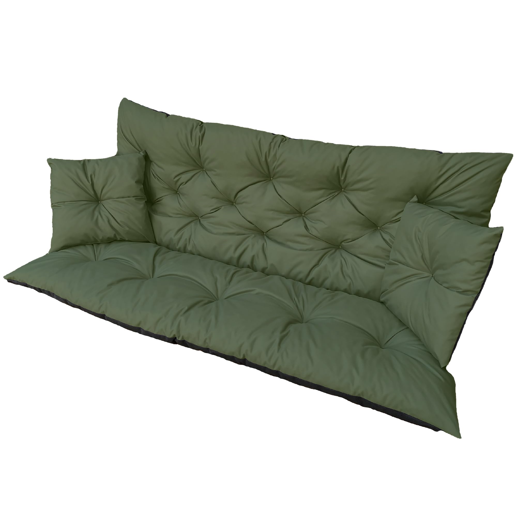 Hollywoodschaukel Auflage 180x60x50 cm Grün | Wasserdicht, Inkl. 2 kleine Kissen, Bankauflage, Gartenmöbel Sitzkissen