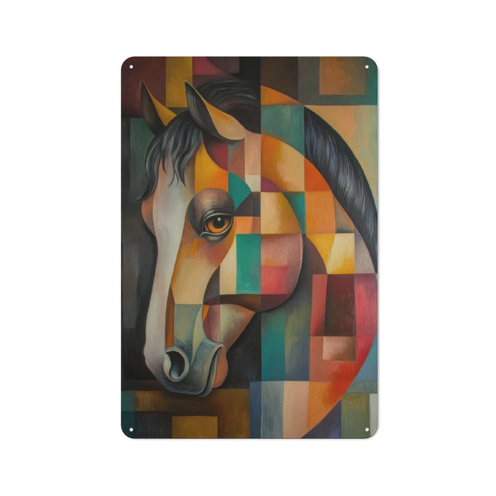 Vintage Metal Plaque 30x20cm Featuring Horse Oil Painting for Home Bar Wall, A Metal Wall Feature for Home Bars And Entertaining Spaces