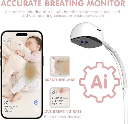 Miniatura 3 de Cámara de bebé WiFi 2K, monitor inteligente para bebé con soporte de suelo, cámara de cuna 2K sin dispositivos portátiles con monitor de respiración
