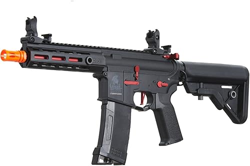 Miniatura 5 de Lancer Tactical Gen 3 Hellion 7" MLOCK Airsoft AEG Rifle con grúa (color negro y rojo)