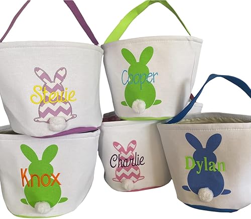 Cesta de Pascua personalizada para niños, bordada rosa niñas y niños pequeños bolsas de regalo azul bebé verde