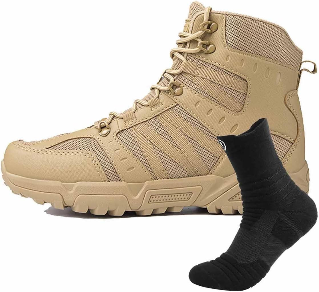 CLSQLXYJZC Men's Military Tactical Boots, Durable Military Work Boots with Sports Socks Lightweight Combat Boots Outdoor Hiking Boots Non-Slip Hunting Boots