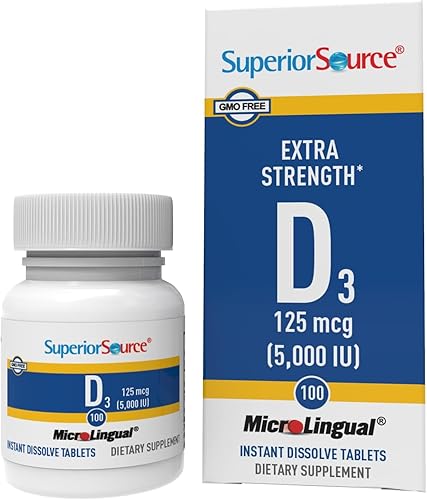 Superior Source Tableta de vitamina D3 extra fuerte de 5,000 UI, 100 unidades (el embalaje puede variar)