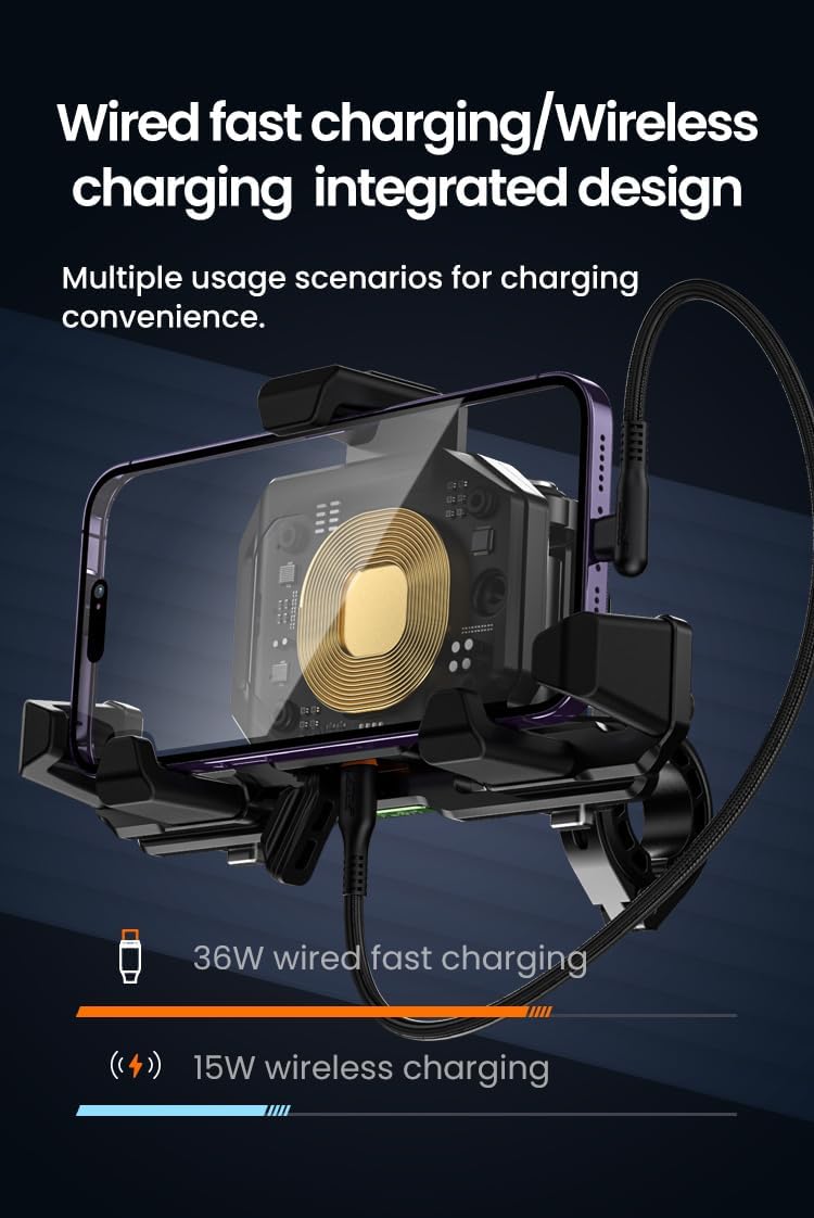 Loboo Motorcycle Phone Mount Review Mirror Edition with Charging Motorcycle Phone Stand/1s Auto Lock, Compatible with 4.7''-7.2'' Phones(Rearview Mirror Edition with Wireless Charging)