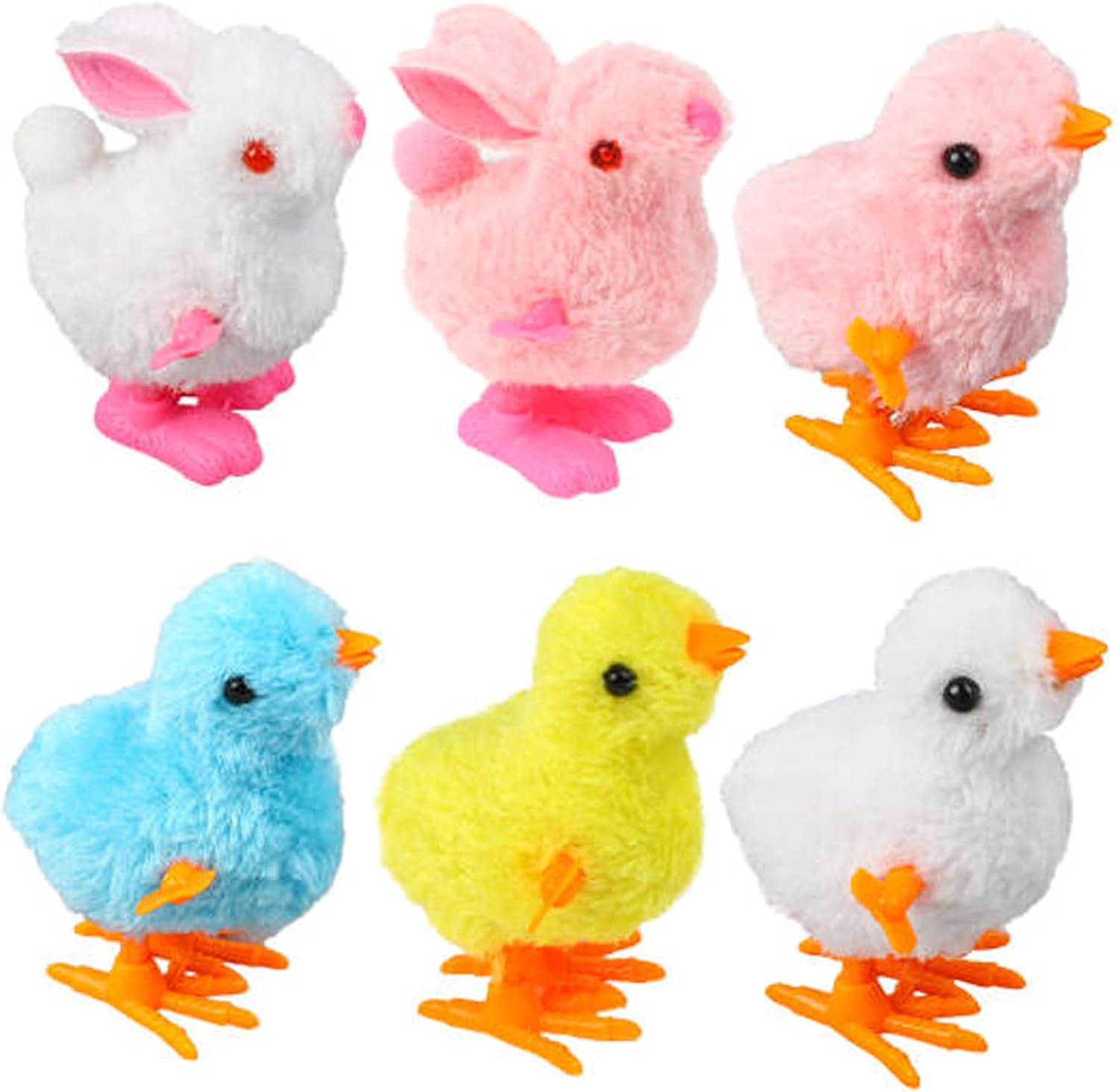 FOIMAS Easter Wind Up Toys,6 Pack Plush Bunny Chick Jumping Toy for Kids Easter Basket Stuffers Party Favor Supply