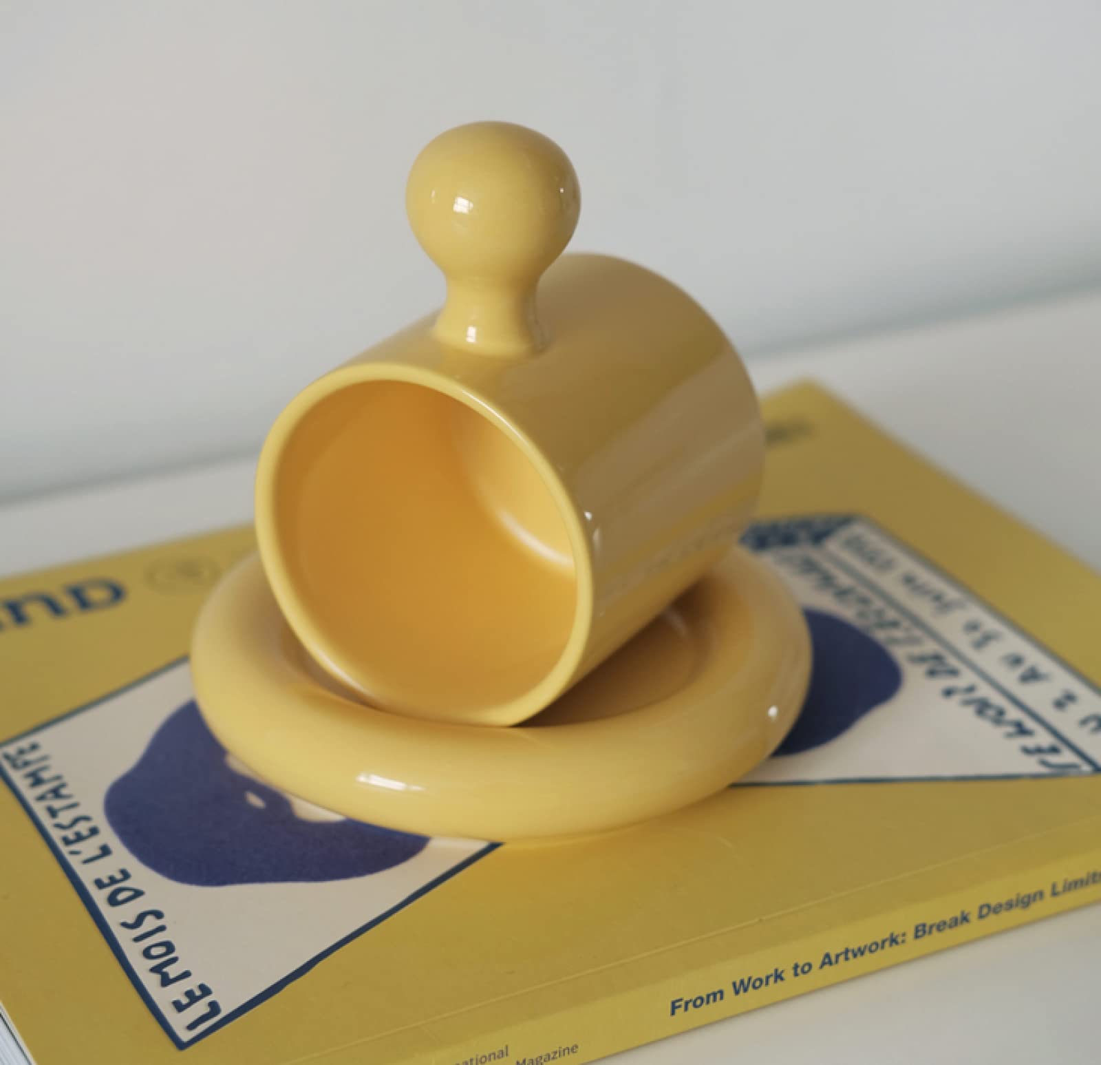 Kaffeetasse aus Keramik gelb mit Untertasse Teetasse Keramik Kaffeetasse Geschenk für Büro und Zuhause