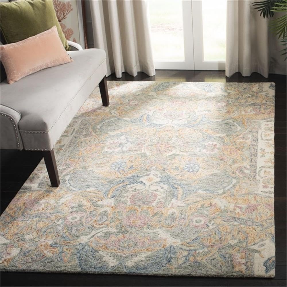 SAFAVIEH Aubusson Collection 8' x 10' Ivory / Sage AUB104Y Handmade Traditional Premium Wool Area Rug