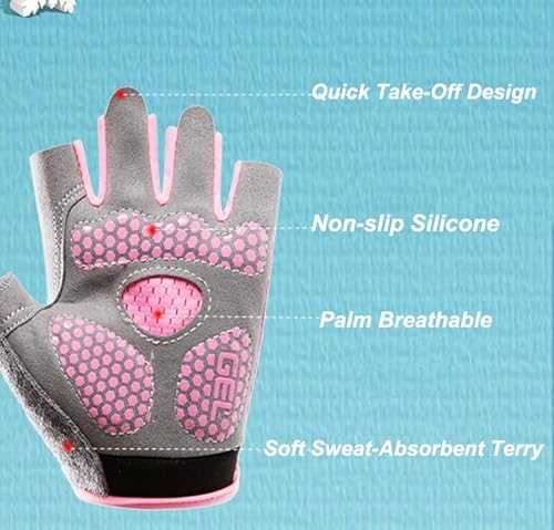 OVOY Luvas De Ciclismo Infantis Rosa Meio Dedo Antiderrapantes, Acolchoadas, Sem Dedos Para Biciclet