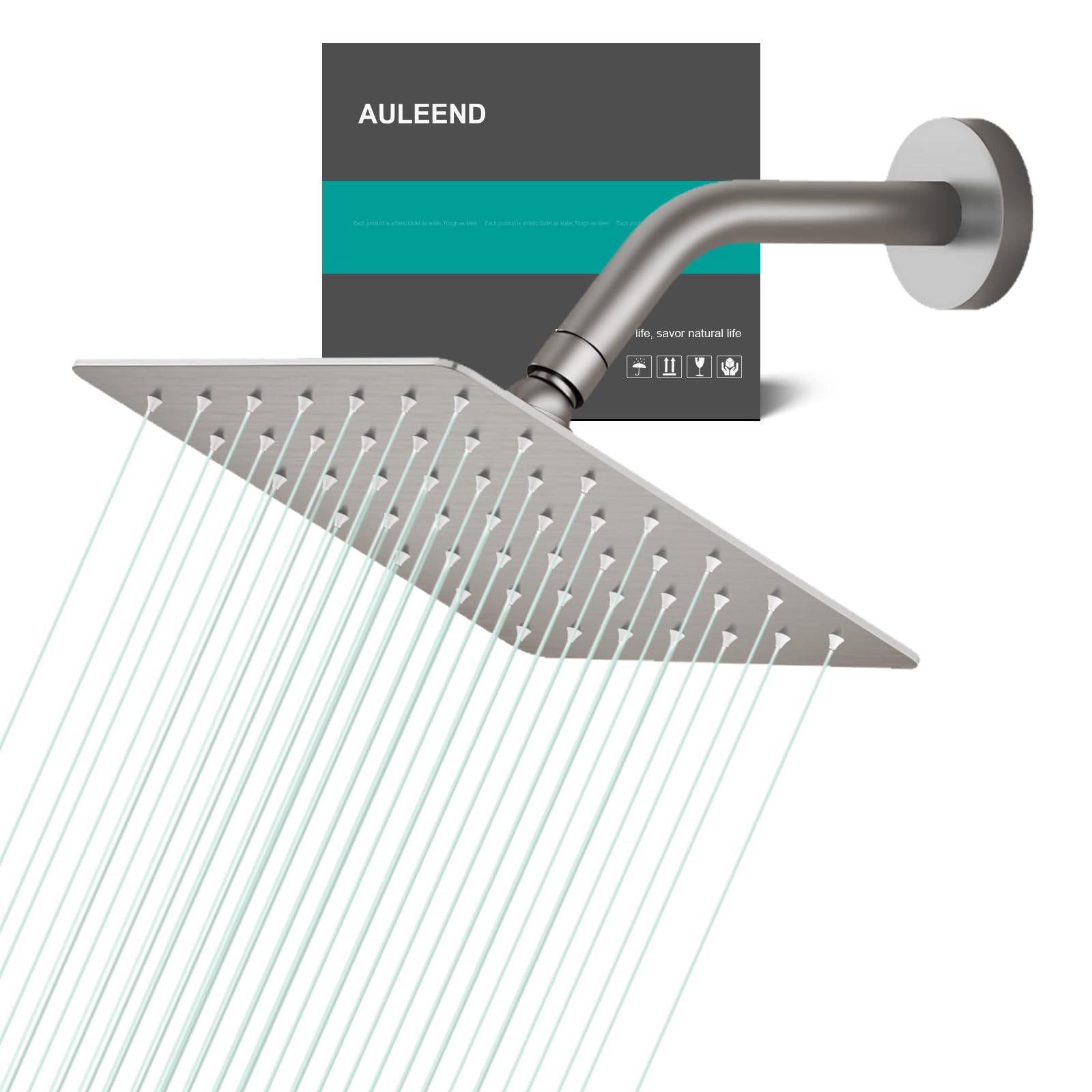 AULLEND - Soffione doccia quadrato a pioggia, in acciaio inox ispessito con flusso elevato, design ultra sottile per docce con pressione aumentata impressionante, anche a basso flusso d'acqua (nichel