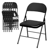 6 Pack Black Folding Chairs with Padded Cushion for Outside, Portable Stackable Commercial Metal Foldable Chairs with Steel Frame for Party Home Events Office Wedding, 350lbs Capacity