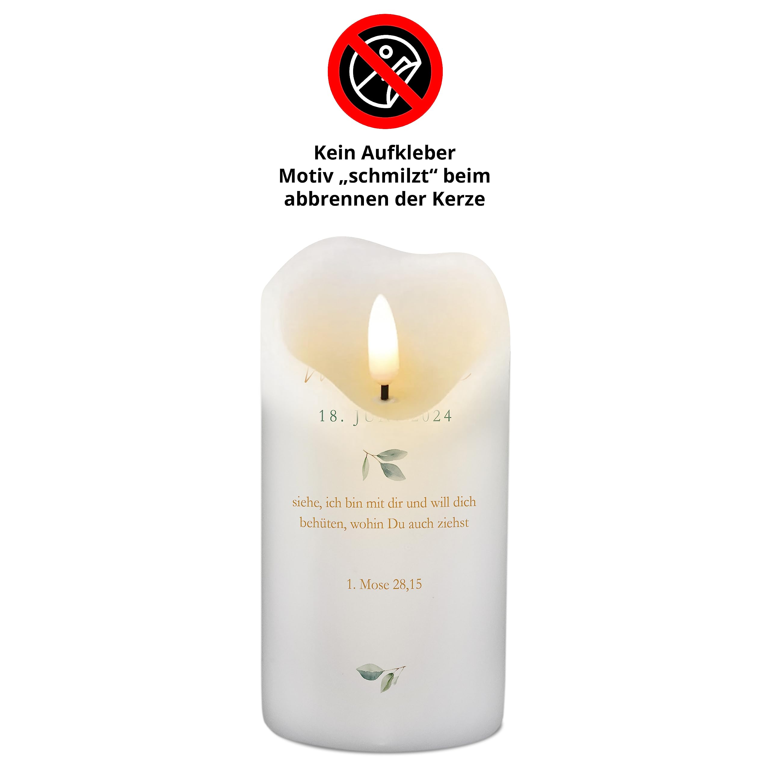 PhotoFancy® - Personalisierte Taufkerze mit eigenem Namen und Foto bedrucken lassen - Tauf-Kerze selbst gestalten - 29 cm Höhe - Design 'Olivenkranz' mit Foto