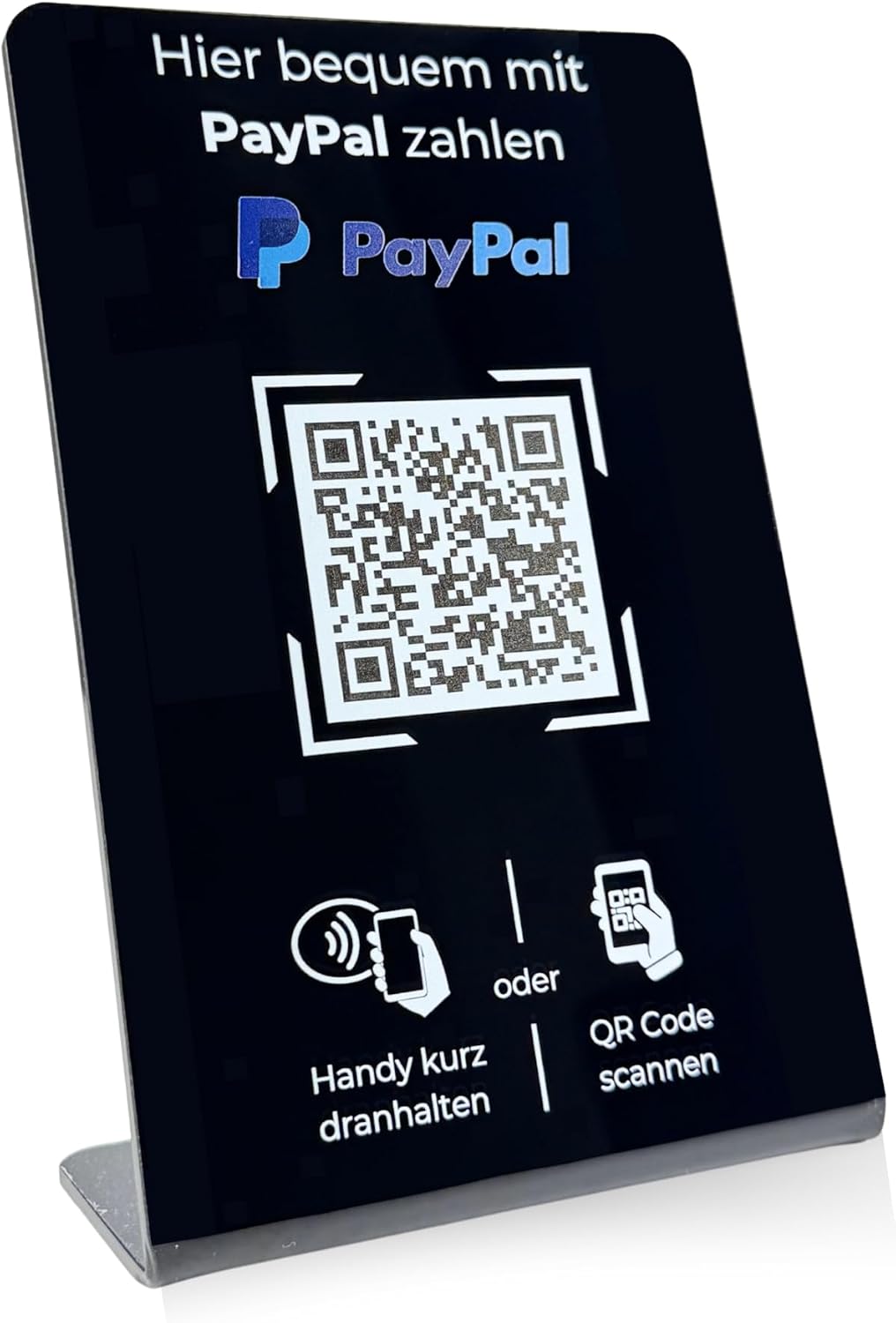 Aufsteller/Schild f r PayPal-Zahlung mit QR-Code und NFC 165 x 105 cm - schwarz