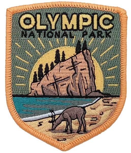 Hike & Draw Olympic National Park Iron-on Embroidery Patch, Pink light green, 3.5''Hx2.77''W