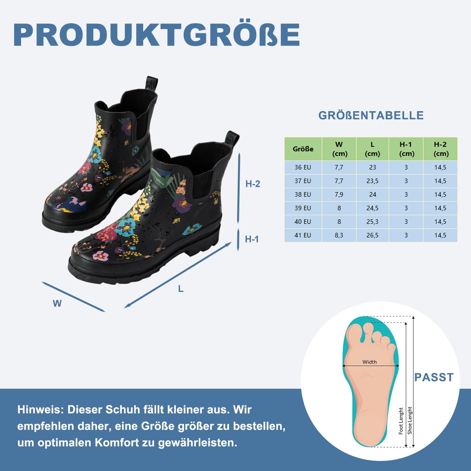 Gummistiefel Damen – Kurz Regenstiefel für Damen Gummistiefeletten –Wasserdicht, Rutschfest, Bequem – Gefütterte Gummistiefel für Garten, Matsch & Schnee, Größe 37–41