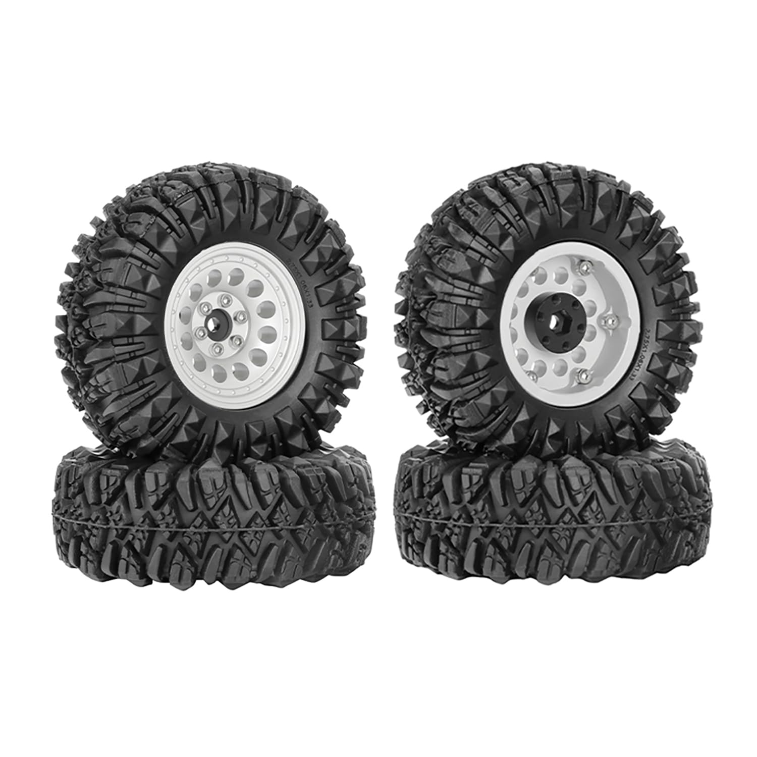 KINGCOO 4PCS 1.33" Aluminum Alloy Beadlock Wheel Rims All-Terrain Tyre 70mm Rubber Tires Set including 5mm & 7mm Hex for 1/12 1/14 1/18 1/24 RC Rock Crawler Car Upgrade Parts (A-Silver) - Image 2