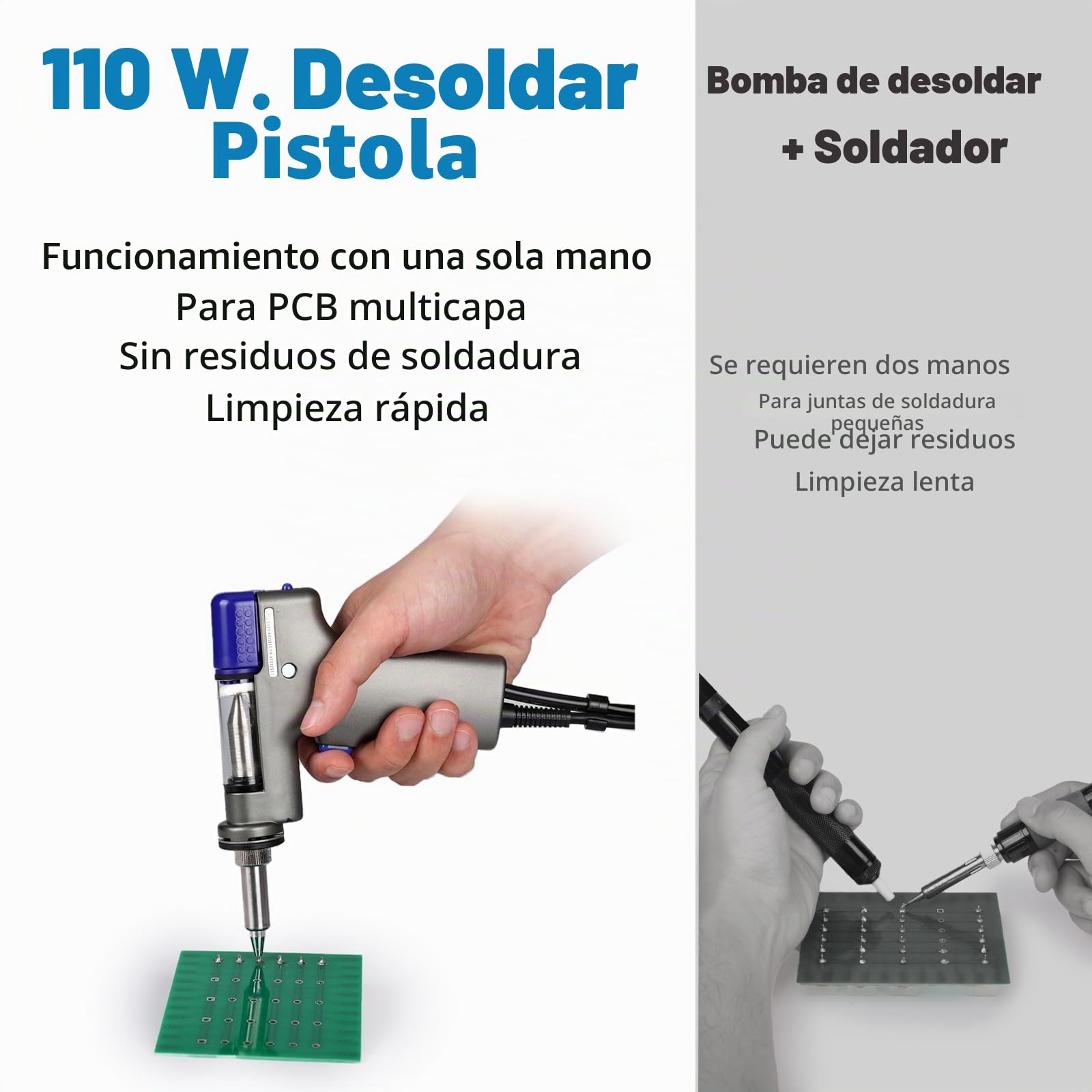 WEP 948D-I 110W Estacion de desoldadura de alta potencia con 4 boquillas de desoldado, control de temperatura con 3 canales preconfigurados, pantalla inclinable, a prueba de ESD(EU)