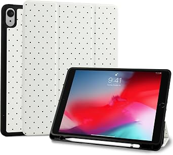 Compatible with iPad A16 11th Generation 11 Inch 2025 Case, Slim Stand Cover for iPad 10th 10.9 Inch 2022 with Pencil Holder, Cute Polka Dot Aesthetics Design Protective Cover-White