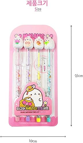 Miniatura 8 de Molang - Juego de 4 lápices de cartuchos de figuras Papelería coreana kawaii, bonitos lápices mecánicos recargables, suministros escolares y de