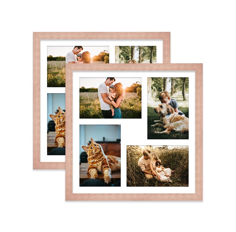 Bronze Multi Photo Frame - Holds 4 x 6x4 Pictures, Family Collage Picture Frame for Wall Display, 12x12 Frame size, Set of 2