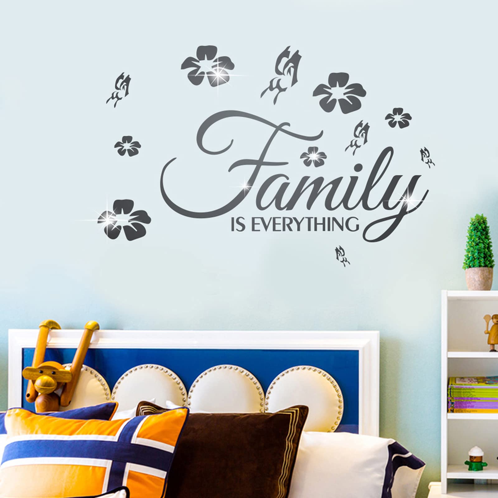 INCAUCA Family is Everything Wall Decor, 3D Acrylic Mirror Wall Decal Stickers Family Letter Quotes, Silver - Image 3