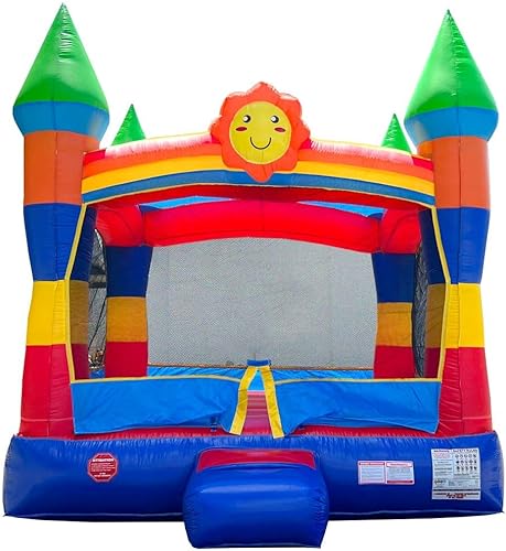 Crossover Rainbow Smiley Face - Casa inflable de 13 x 12 x 14.5 pies, gran castillo inflable para niños, casa de rebote para fiestas al aire libre