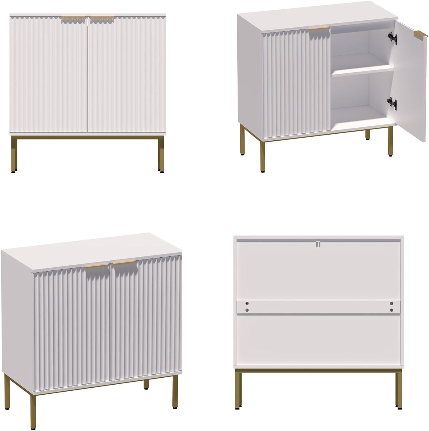 Fluted Buffet Cabinet with Storage, Sideboard for Dining Room, Modern Wood Kitchen Storage Cabinet with Adjustable Shelves,Coffee Bar Console Table for Living Room, Entryway (White)