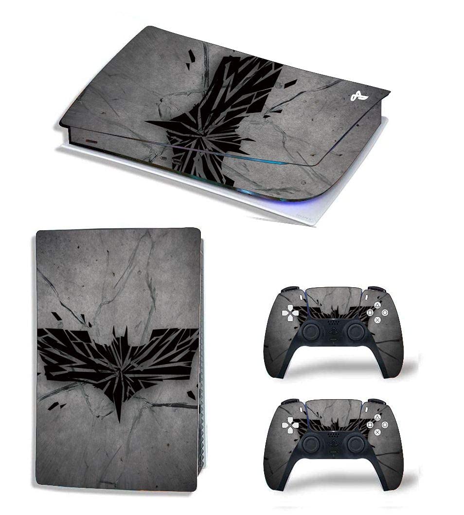 Batman UV 3M Vinyl Sticker Decals for PlayStation 5 Disk Version Console and Two Dual Sense 5 Sticker Skins Black PS5 Skin Console and Controller Design [Video Game]