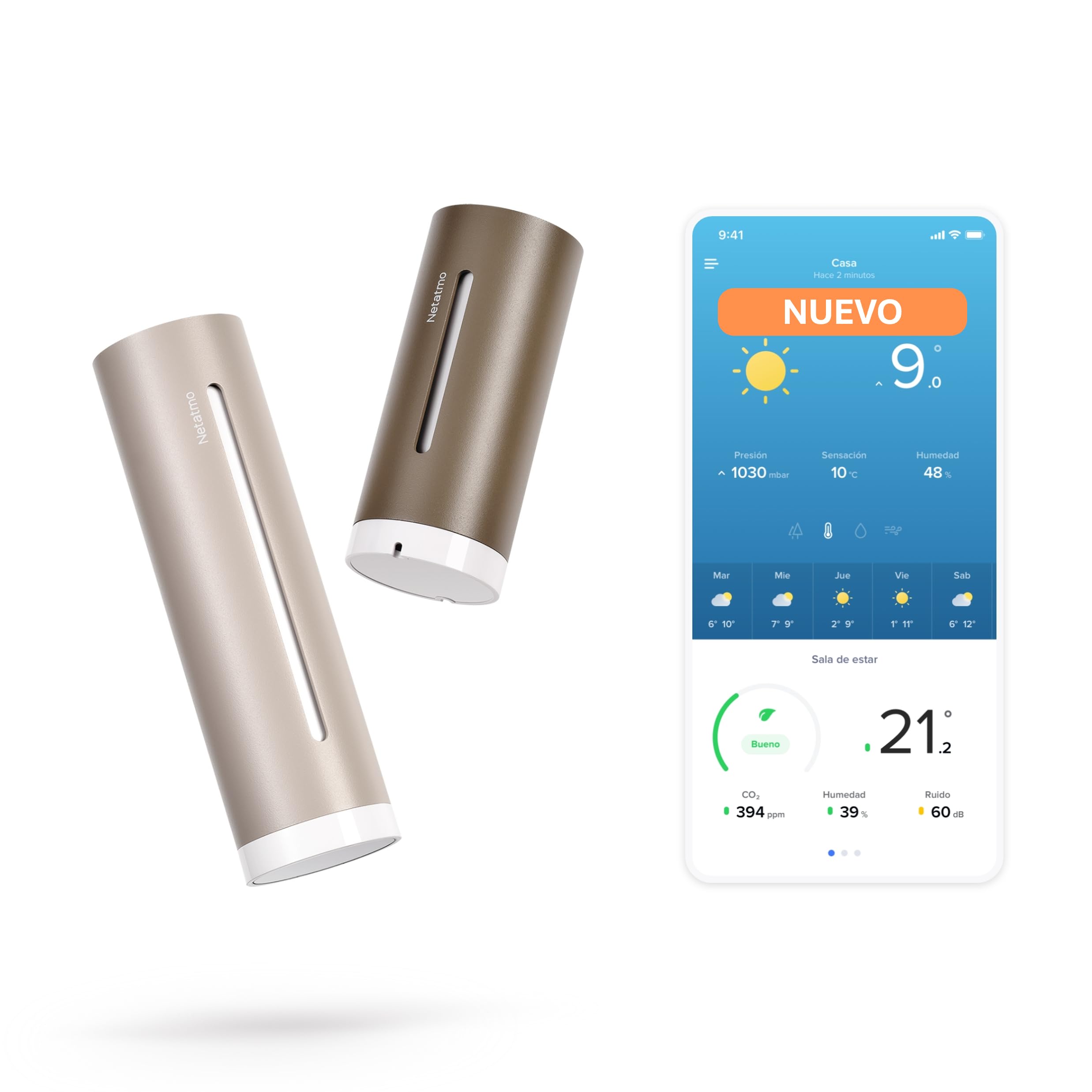 Netatmo Estación Meteorológica ORIGINAL 2ª gen | Interior y Exterior | Temperatura, Humedad, Calidad aire, UV, Pólenes, Previsiones | Compatible Apple, Alexa, Google - Arena - NWS-S-EC