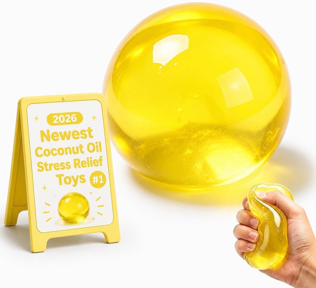 Coconut Oil Squishy, Coconut Oil Stress Relief Ball, Zero Bounce Back Sensory Squeeze, Cute Soft Squishy Stress Relief Desk Party Favor Birthday Gift (Yellow)