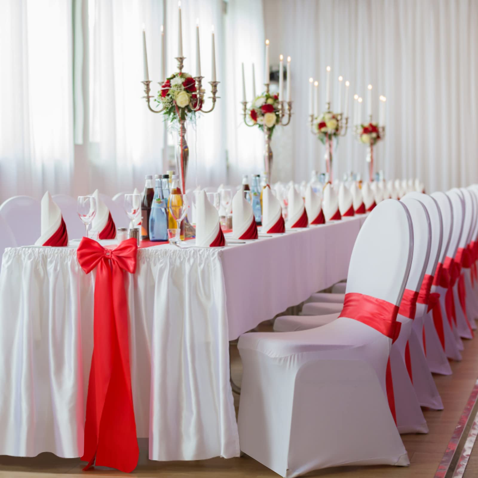 NAIZY 50 fundas universales para sillas con lazo, de elastano, para fiestas, bodas y celebraciones, color blanco