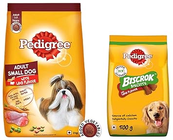 Pedigree Adult Small Dog Dry Food, Lamb & Veg Flavour ? 3 kg Pack & Pedigree Biscrok Biscuits Dog Treat (Above 4 Months) Lamb Flavour, 500g Pack