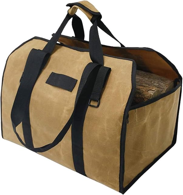 Firewood Logs Carrier, Firewood Log Carrier Tote Bag, Heavy Duty Wax Canvas Log Carrier Tote, Large Fireplace Log Holders Wood Carriers, Heavy Duty Fireplace Wood Stove Accessories Storage Bag