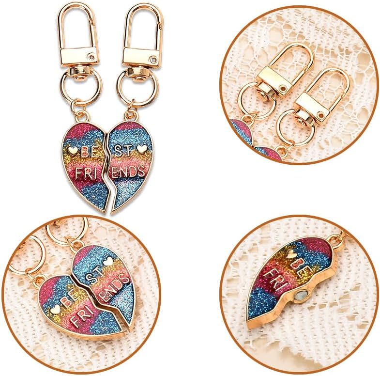 Best Friends Birthday Christmas Gifts for Women Bestie Matching Heart Keychains Set for 2 Best Friend Forever Gift for Women Sister Friendship Gift for Teen Girls Colorful Broken Heart Keyrings for 2 - Image 5