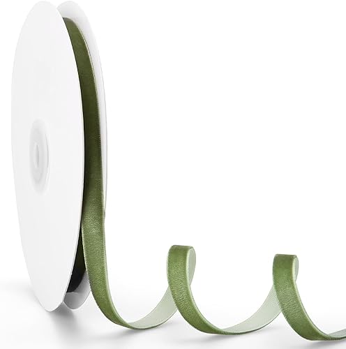 Carrete de cinta de Navidad, color verde oliva, cintas de terciopelo vintage para envolver regalos, árbol de Navidad, manualidades, decoración de