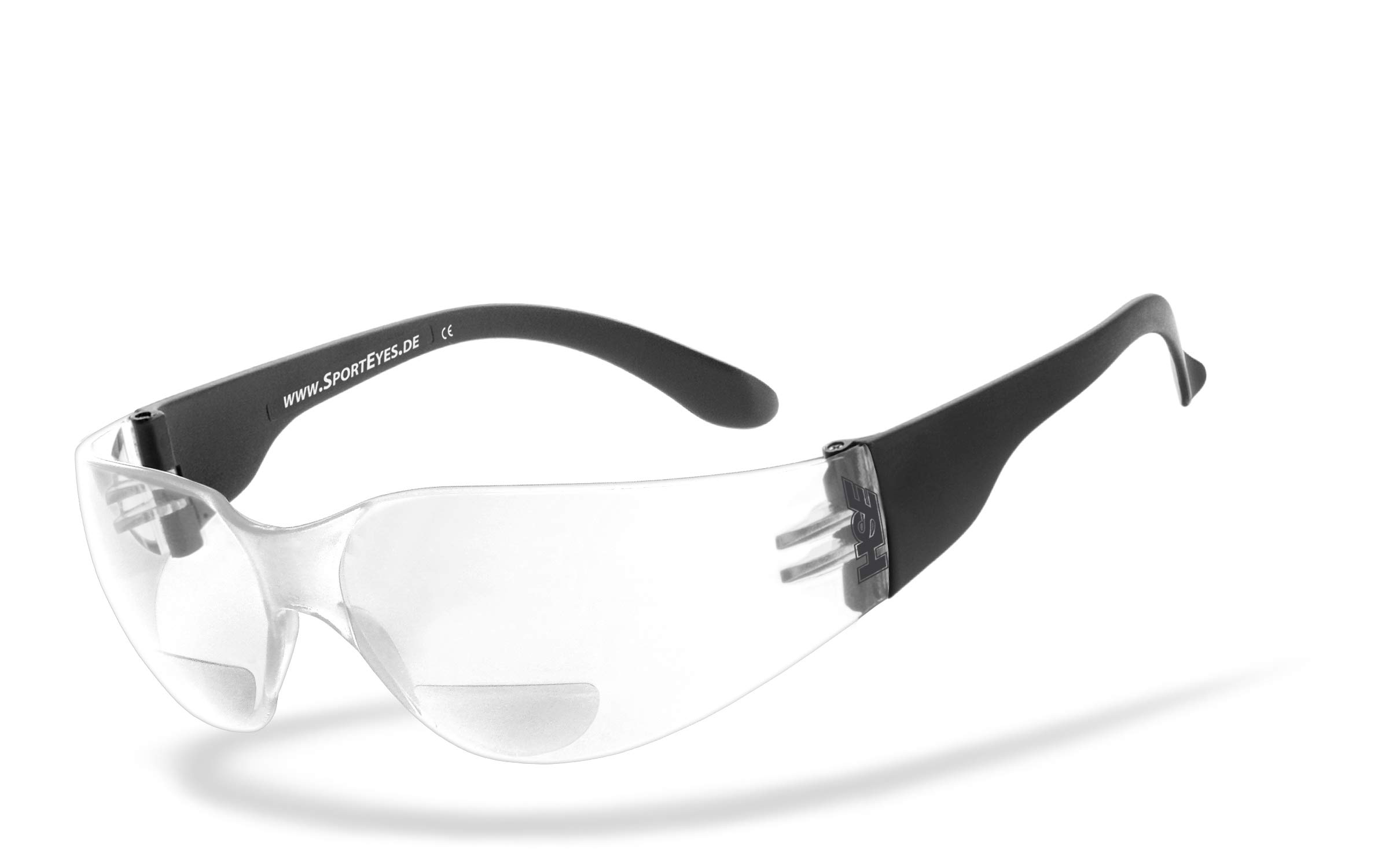 HSE SportEyes® | BIFOKAL Brille: +1,00 DIOPTRIEN | Sportbrille mit Lesehilfe | UV400 Schutzfilter, HLT® Kunststoff-Sicherheitsglas nach DIN EN 166 | Sportbrille, Fahrradbrille, Bikerbrille