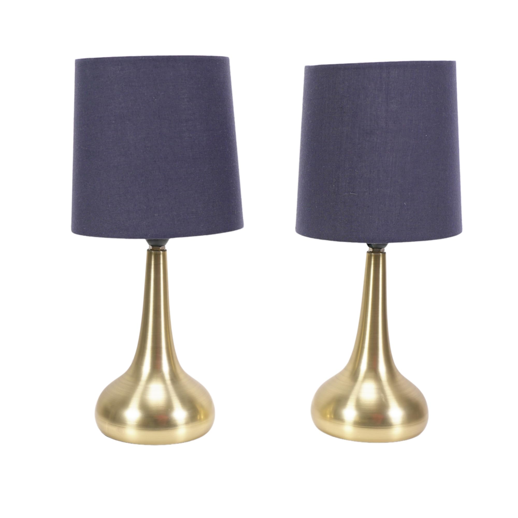 Valuelights Navy Teardrop Pair Fabric Shades Brushed Gold Touch Table Lamps With Bulbs In